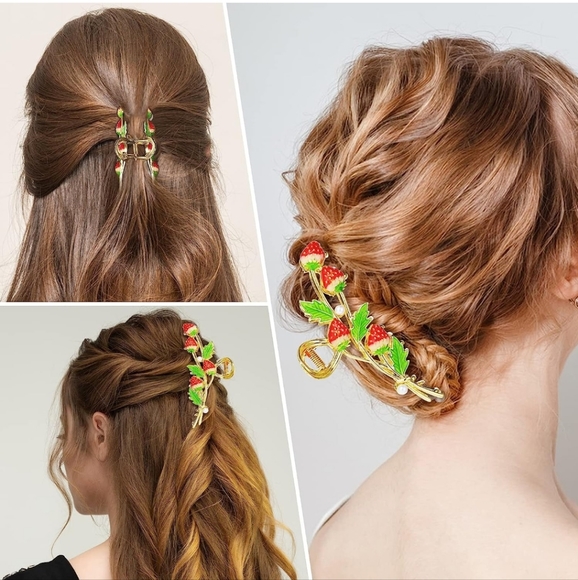 Strawberry enamel 3D hairclip red pink gold choose one color New 4" Big - Picture 2 of 9